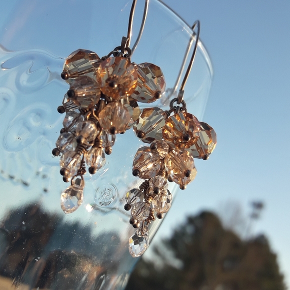 Crystal Dangle Earrings Chandelier Gold Silver - Picture 5 of 12